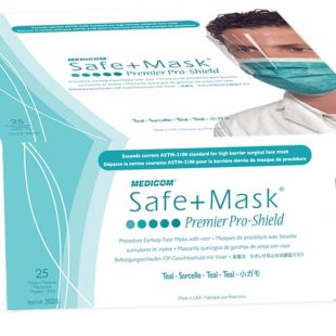 MEDICOM Premier Elite ProShield Masks with Visor 98% BFE Level 3 Teal 25/box